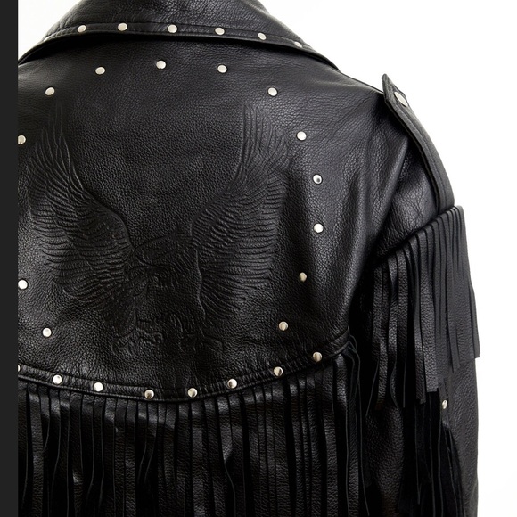 Black leather fringed jacket / XL - Picture 6 of 10